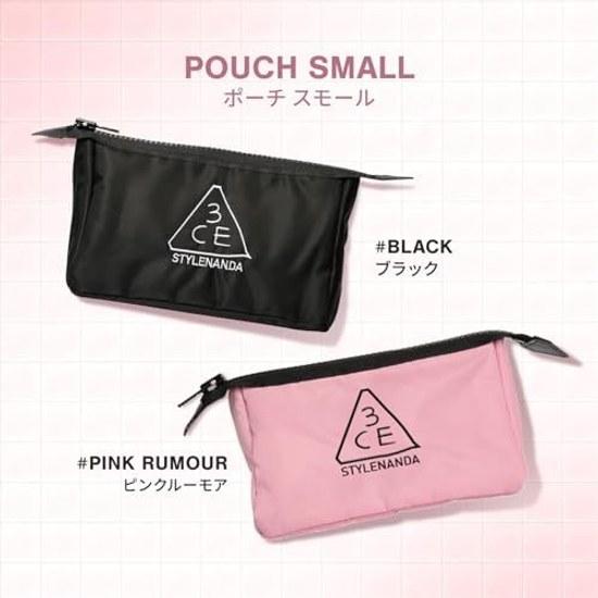 3CE Pouch Small Black Cosmetic Makeup Compact Travel Storage Nylon Lightweight Mini Bag Compatible