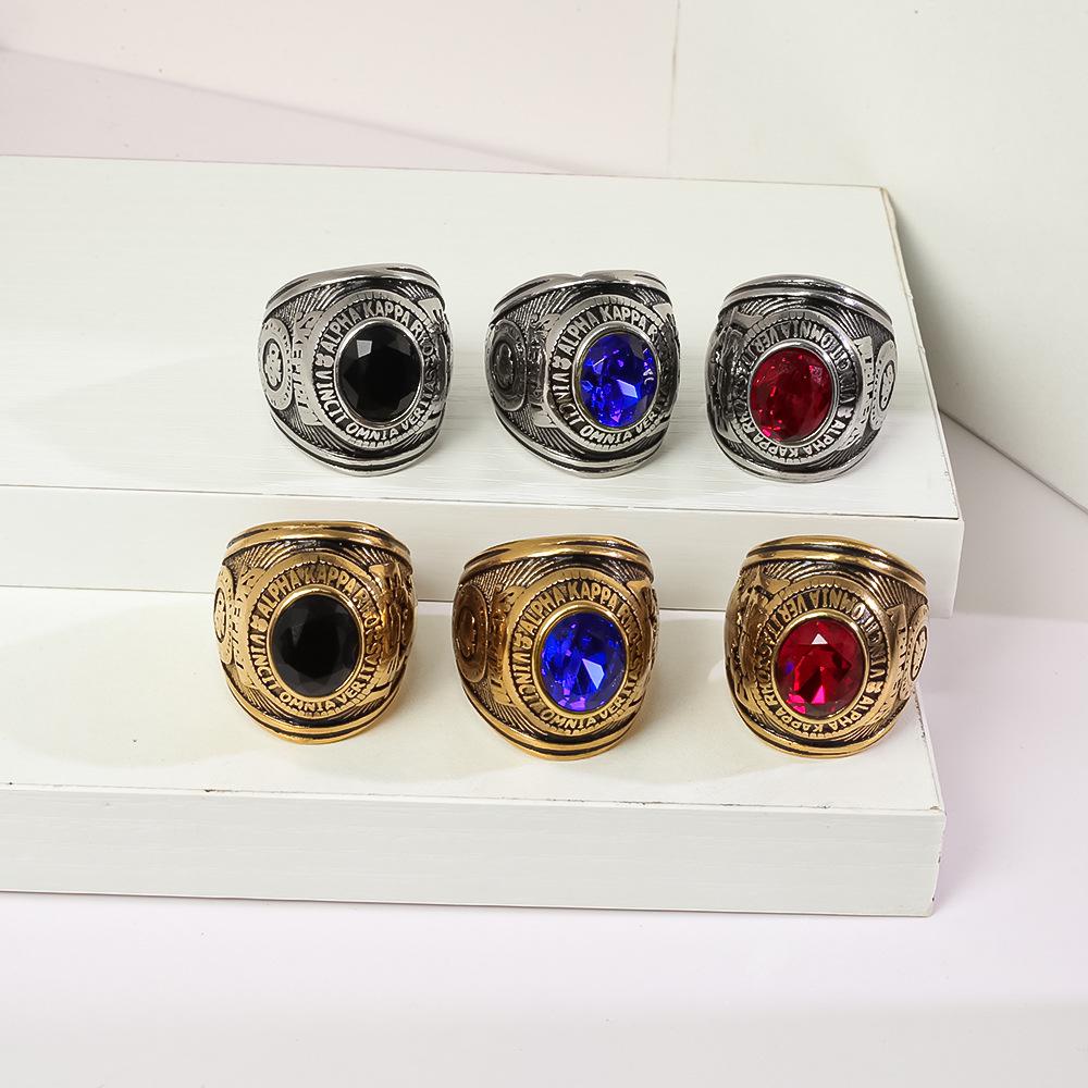 Filipíny Zlato Rubín Pánský Armádní Prsten z Nerezové Titanové Oceli