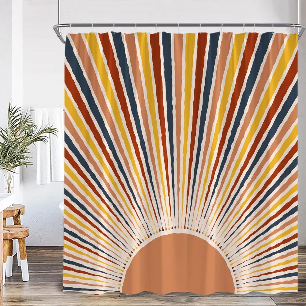 Mid Century Abstract Shower Curtain Leaf Curve Simple Line Nordic Modern Bathroom Decor Polyester Fabric Bath Curtain With Hoo