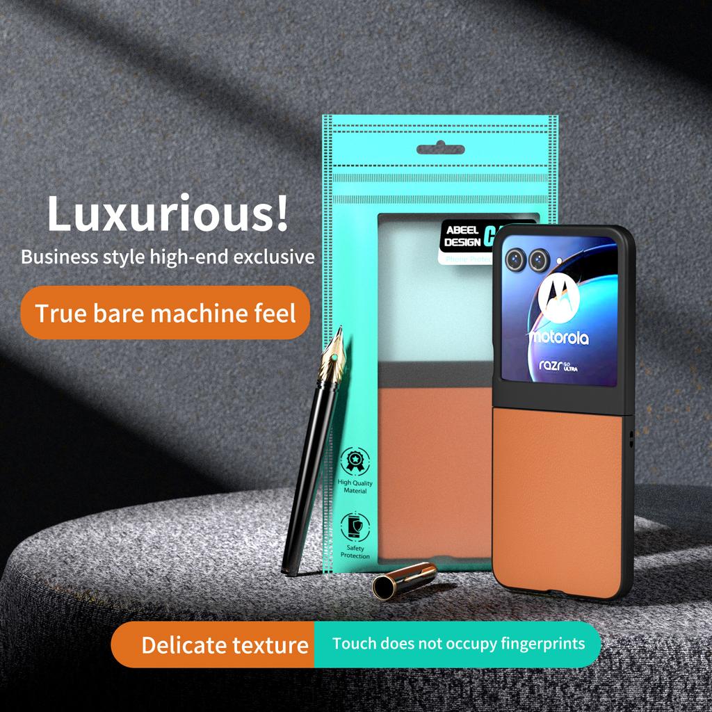 For Motorola Razr 50 5G Case Black Edge PU Leather Coated PC Phone Cover