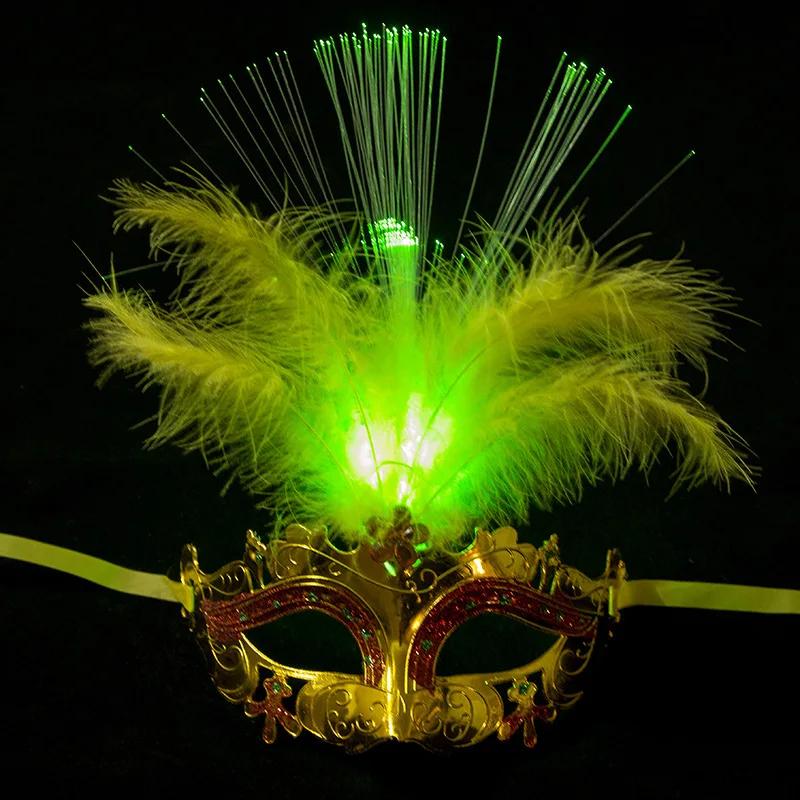 Venetian Venice Glowing Feather LED Masks Woman Fancy Dance Party Eye Mask Carnival Halloween Masquerade Cosplay Costume