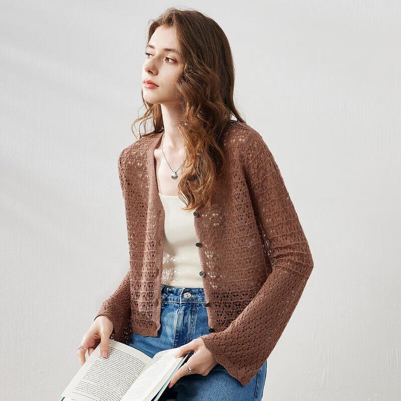 Comonboca Women's Linen Blend Bell Sleeve Knit Cardigan