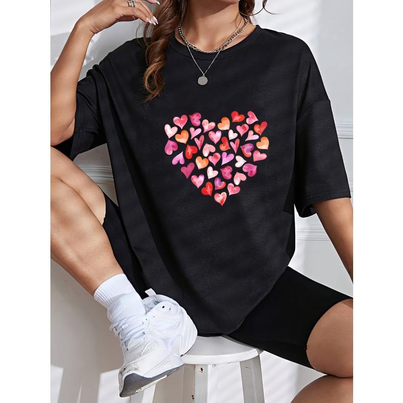 White T Shirt With Heart Pattern For Casual Wear