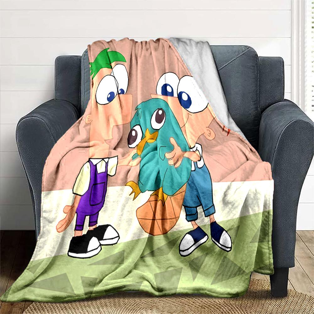 1pc Phineas and Ferb4 Blanket, Gift, for Men and Women, Soft Blanket, Good for Sofa Bed Couch Travel, Lightweight Flannel Blanket