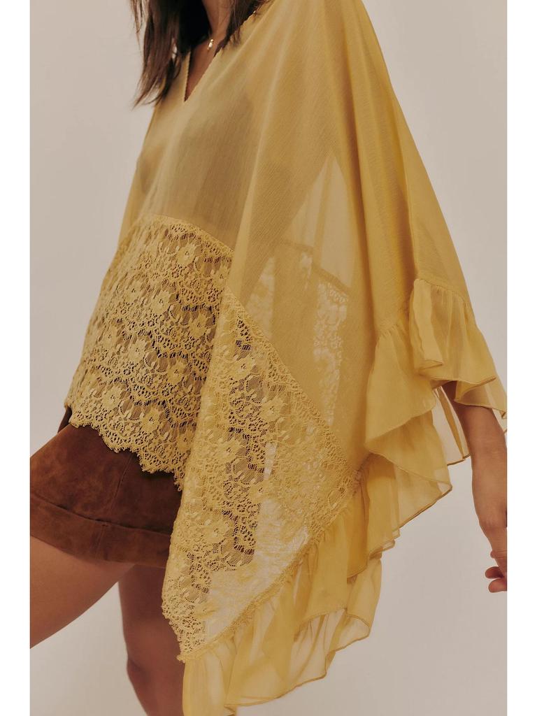 Women's Batwing Sleeve Mesh Cover-up: Spring/Summer Loose Beach Top with Lace Patchwork and Sun Protection.
