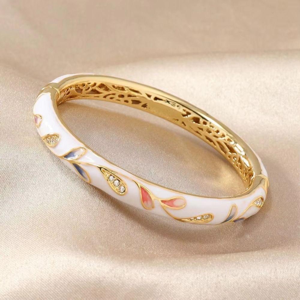 Traditional Hollow Out Flower Bangle Enamel Women's Hand Bracelet  Jewelry Gifts