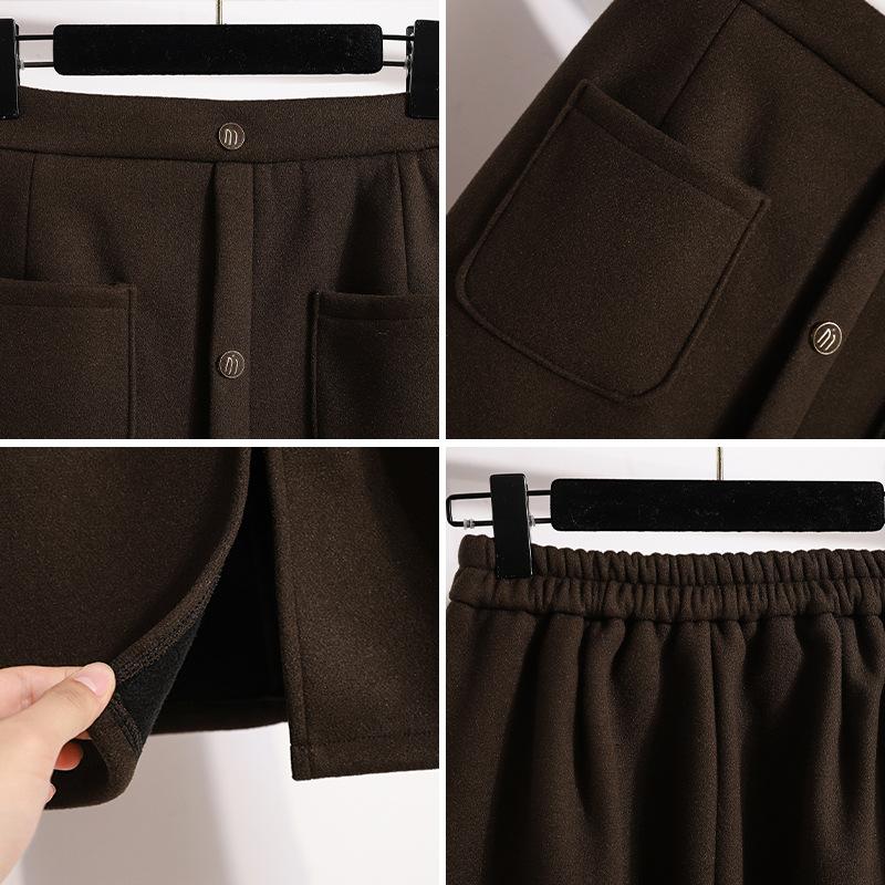 Women's Suit Woolen Skirt for Women In Winter Plus Velvet Plus Velvet Large Size Fat Mm Slimming and Age-reducing A-line Slit Straight Long Skirt