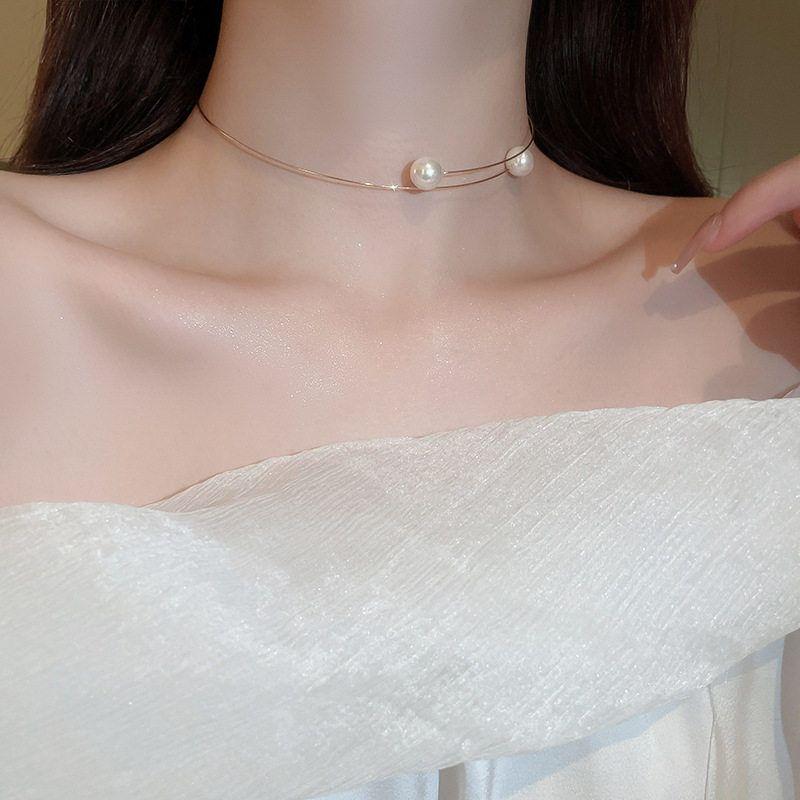 Accessible Luxury Asymmetrical Short Necklace Women s Artificial Pearl 12#Necklace-Gold