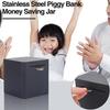 Cutie de economisire bani din oțel inoxidabil, trebuie spartă pentru a deschide, pușculiță metalică, recipient mare pentru monede și numerar pentru copii și adulți