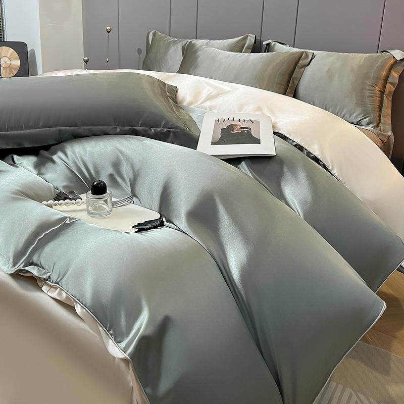 Summer Ice Silk Four-Piece Bed Hat Imitation Tencel Quilt Cover Cool Silk Bed Sheet Washed Silk Quilt Cover