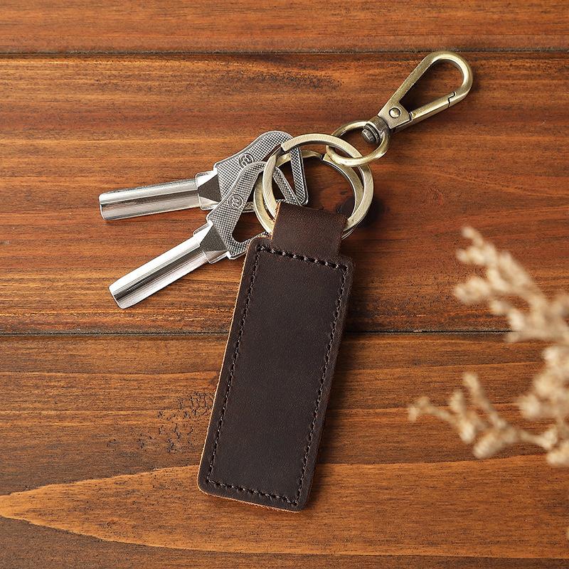 Genuine Leather Retro Cowhide Keychain Metal Lobster Clasp Pendant  Personalized Anti-Lost Car Keyring Keyholder