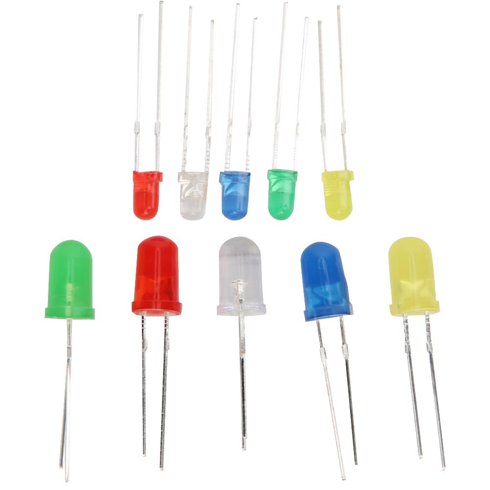 Kit de diode emițătoare de lumină LED de 3 mm și 5 mm de 300 buc. Galben/Verde/Albastru/Roșu/Alb