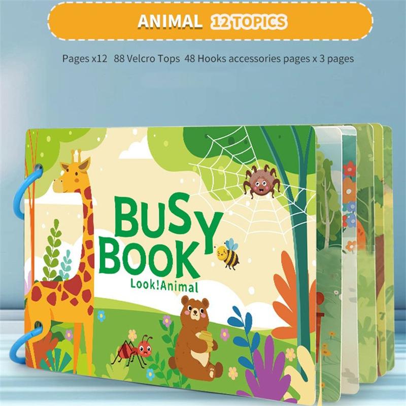 Toddler Busy Book With Velcro, Montessori Busy Book With Sticker, Early Learning Quiet Book For 1-3 Year Olds, Educational Toy