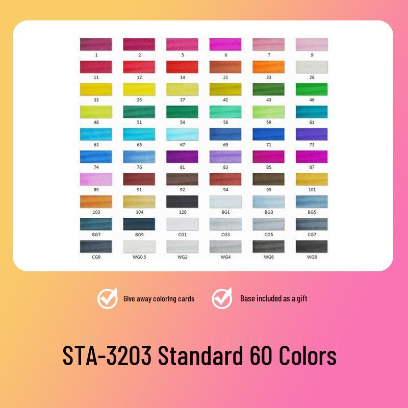 Sta 3203 Oil-Based Double-Ended Marker Pens - Quick-Drying for Student Art & Indoor Design.