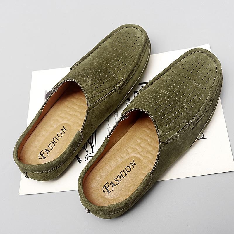 Luxus Casual Designer Hausschuhe Männer Halbschuhe Marke Wildleder Leder Herren Casual Schuhe Halbschuhe Atmungsaktive Sommer Maultiere Mann Rutschen