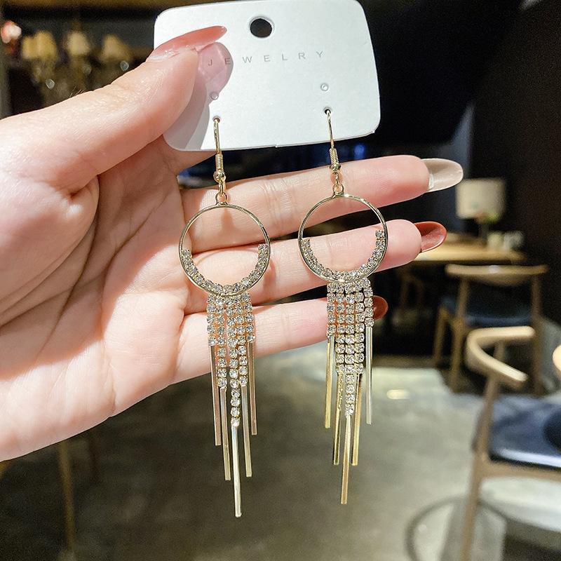 Korean Fashion Rhinestone Tassel Drop Earrings - Trendy and Versatile Women s Jewelry