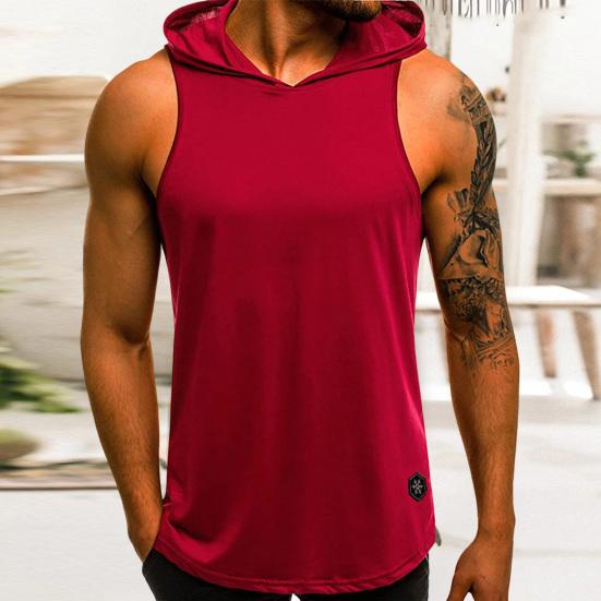 Trägertop Ärmellos Einfarbige Schweißabsorption Nicht reizend mit Hut Schnell trocknendes Polyester Herren Sportweste Fitness Trägertop für Herren