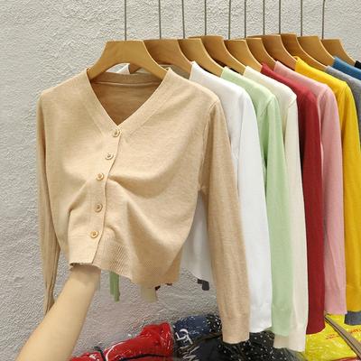 Short Knitted Cardigan Jacket Women's Spring and Autumn New Black Outer Sweater Long-sleeved Bottoming Shirt, Top