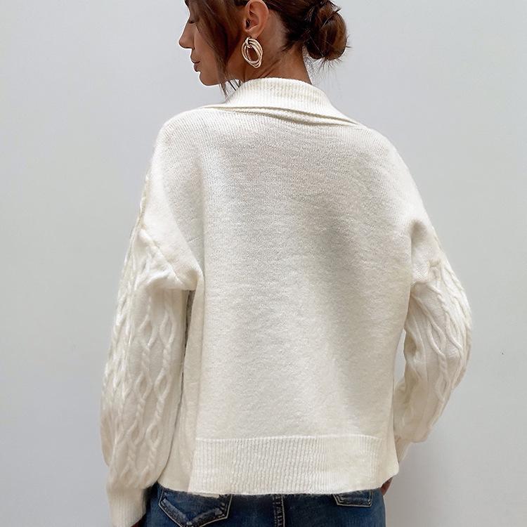 2025 Autumn/Winter Women's Single-Breasted Knitted Cardigan - Solid Color, Turn-Down Collar, European & American Style