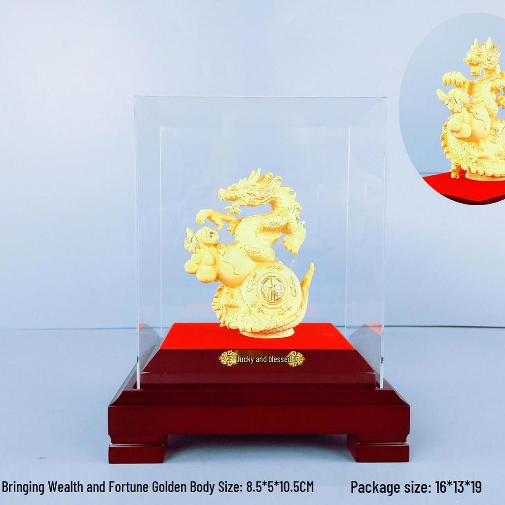 Flocked Gold Dragon Zodiac Ornament for Year of the Dragon - Wealth-Attracting Decoration and Business Gift