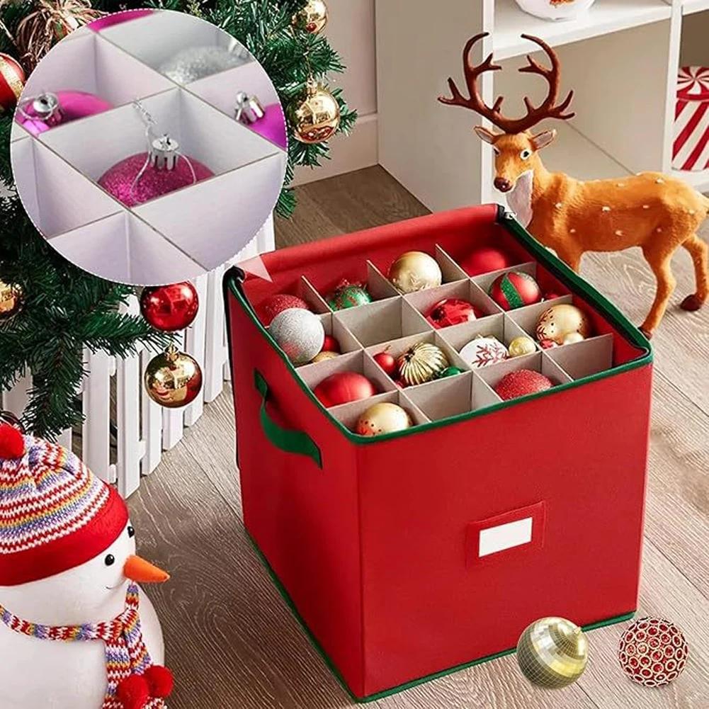 Christmas Tree Ornament Storage Box, a Storage Box With Dividers for Christmas Decorations, Can Hold Up To 64 Holiday