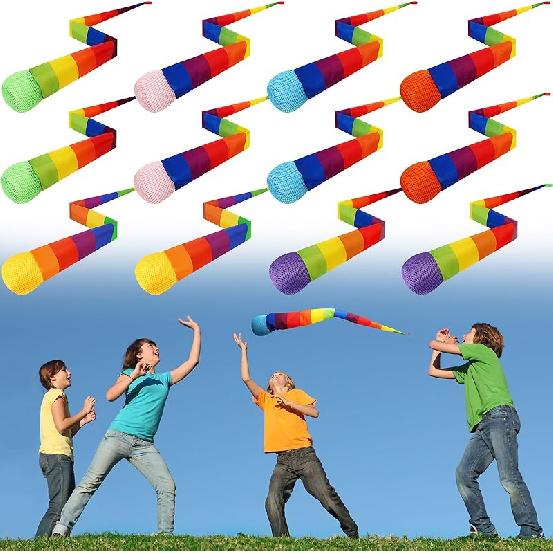 Leyndo 12 Pcs Throw and Catch Balls with Rainbow Tail, Soft Sports Play Comet Balls Playground Toys Bulk for Games and Activities Fun Throwing