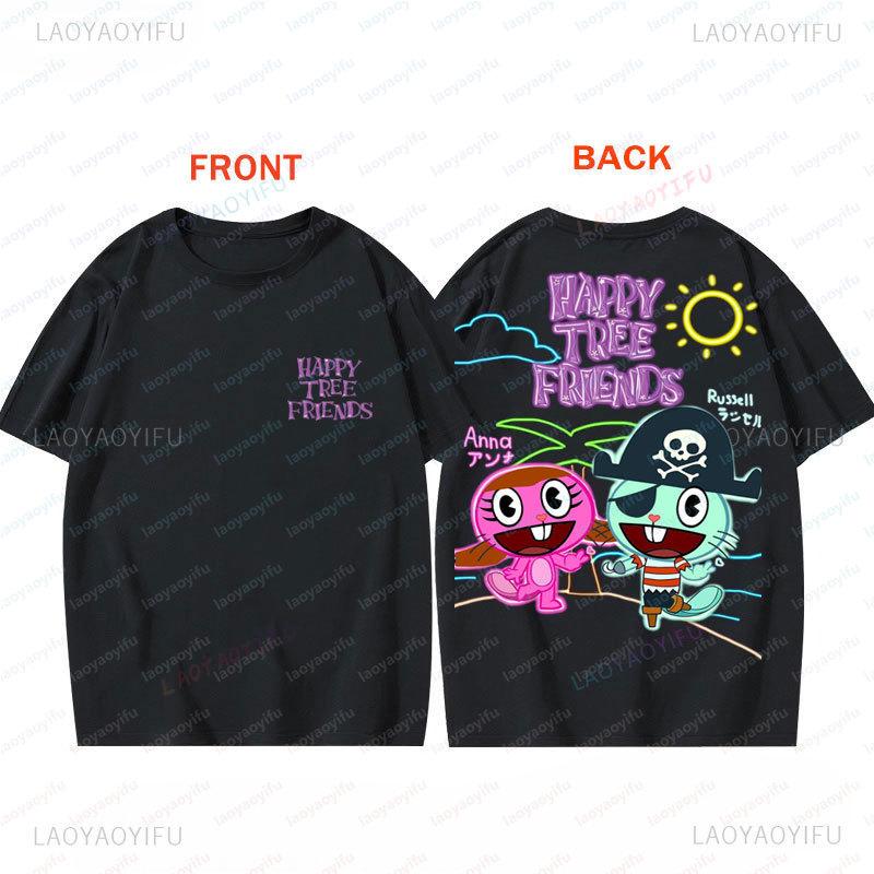 Happy Tree Friends Camiseta Unisex Anime Camiseta Camisa Novedad Tendencia Harajuku Estilo Retro de los 90 Ropa Verano Informal