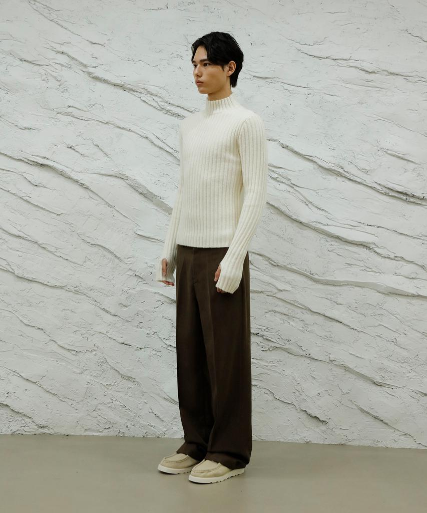 SIGNATURE Wool-Like No-Tuck Wide Fit Slacks [Brown]