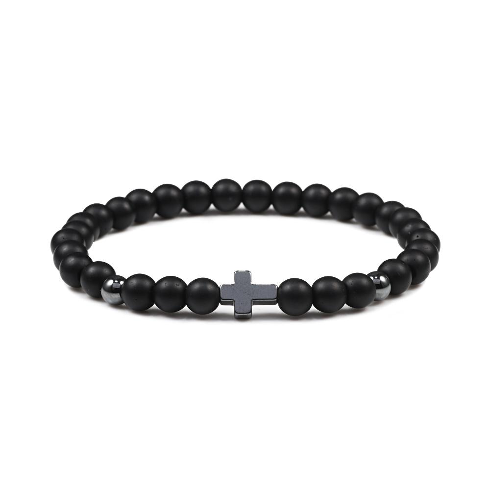 Prayer Men Women Bracelet Hematite Cross 6MM Natural Stone Tiger Eyes Bead Strand Bracelets Bangle Jesus Yoga Homme Jewelry Gift