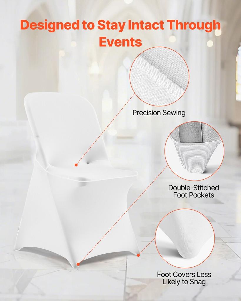 30 Pcs White Chair Covers, Polyester Spandex Chair Cover, Stretch Slipcovers for Wedding Party Dining Banquet Flat-Front Chair Covers, Fits Chair