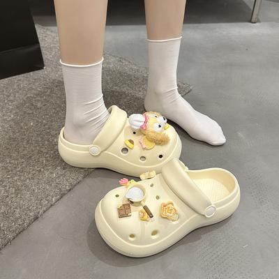 Stepping On Shit Feels Non-slip, Beach Wear Bag Head Cool Slippers, Spring and Summer New Girl Heart Sweet Height-increasing Hole Shoes