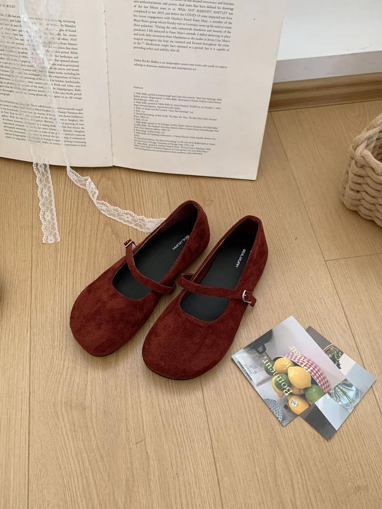Retro late evening wind suede Mary Jane shoes children autumn and winter new red ballet light mouth soft flat single shoes women