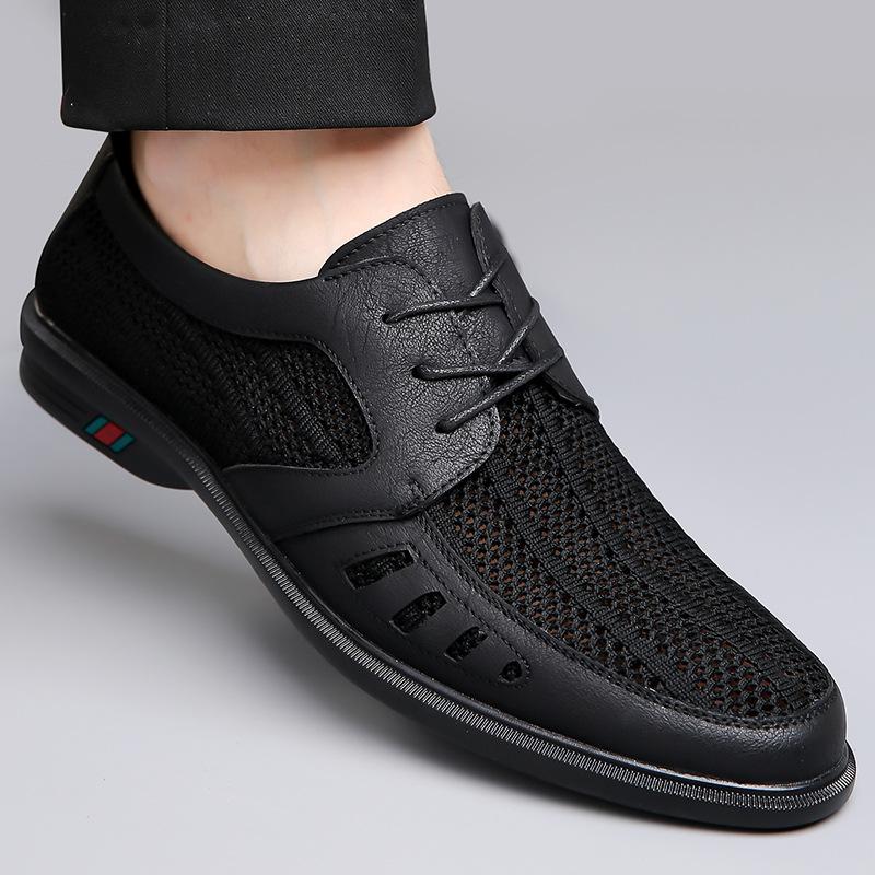 Fashion 2025 Spring Summer New Men's Business Casual Leather Shoes Mesh Breathable Lace-up Soft Sole Designer Sandals Shoes for Men