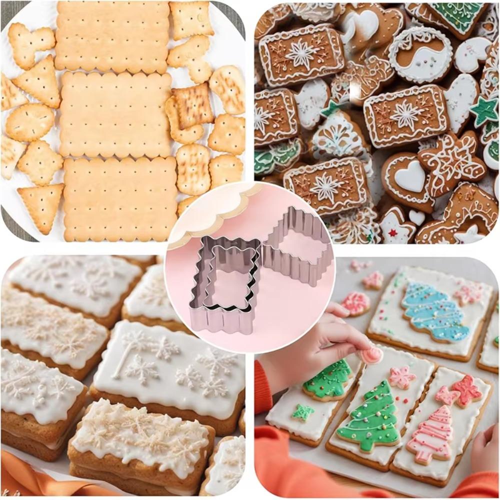 6Pcs Stainless Steel Blessing Frame Biscuit Mold Wave Cookie Cutter Kindergarten