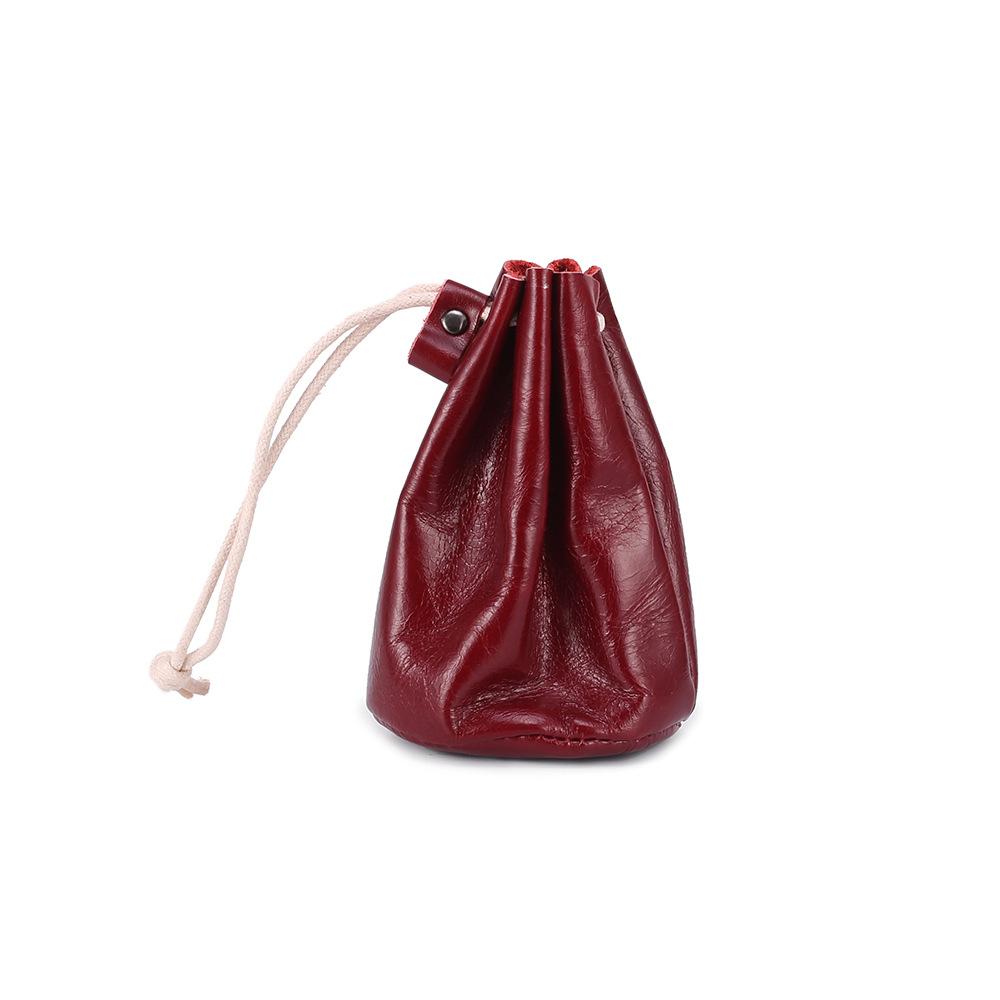 

Creative change bag female, retro oil wax cowhide multi-functional small coin lipstick storage cute earphone bag бордовый