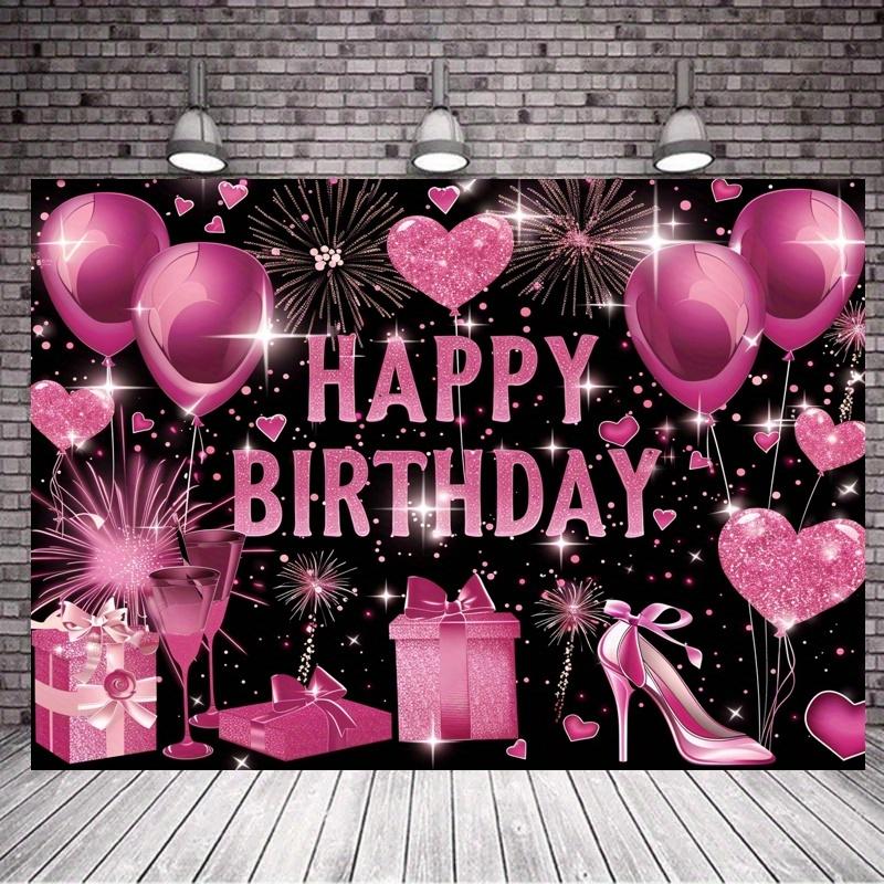 Ροζ χρυσό ύφασμα φόντου Happy Birthday, μαύρη ροζ χρυσή κορδέλα γενεθλίων ροζ χρυσό λογότυπο Happy Birthday διακόσμηση