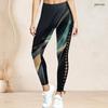 Women Plus Size High Waist Black Gold Printed Side Eyelet Lace Up Full Length Leggings
