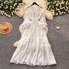 French Sweet Wind Lantern Sleeve Dress Women's Spring Strap Waist Thin A Character Temperament Long Dress Pink