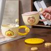 Round Animal Breakfast Cup with Lid Spoon Ceramic Couple Home Cup Super Cute Water Cup Creative Mug