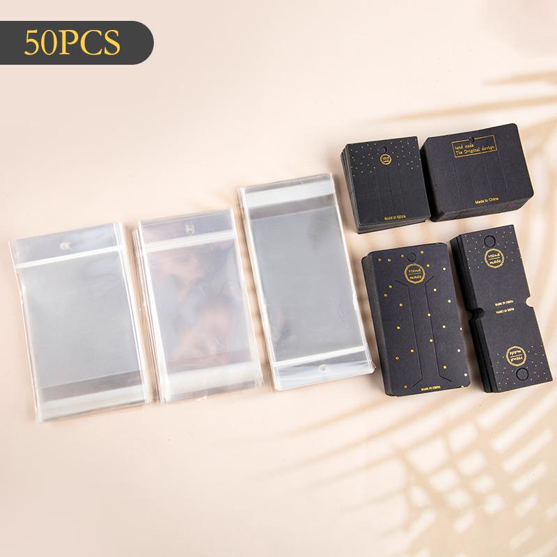 50Pcs Collection Gold Lettering On Black Background  Paper Card Hair Accessories Dispaly Card