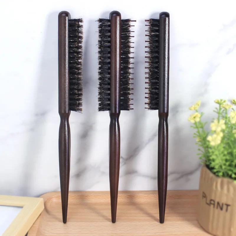 Three Rows of Boar Bristle Hair Combs for Bride's Studio Model Hair Hairdressing Fluffy Fine Handle Barber Combs High Quality