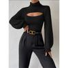 Damen S Hoher Hals Ausgeschnitten Locker Sitzender Pullover Oberbekleidung Top