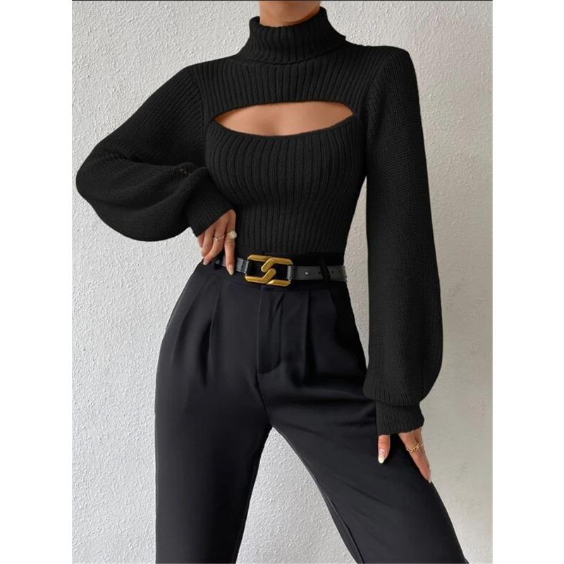 Damen S Hoher Hals Ausgeschnitten Locker Sitzender Pullover Oberbekleidung Top