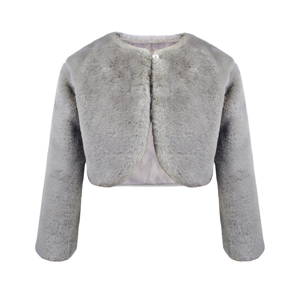 Girls' Faux Rabbit Fur Long-Sleeved Cape Coat