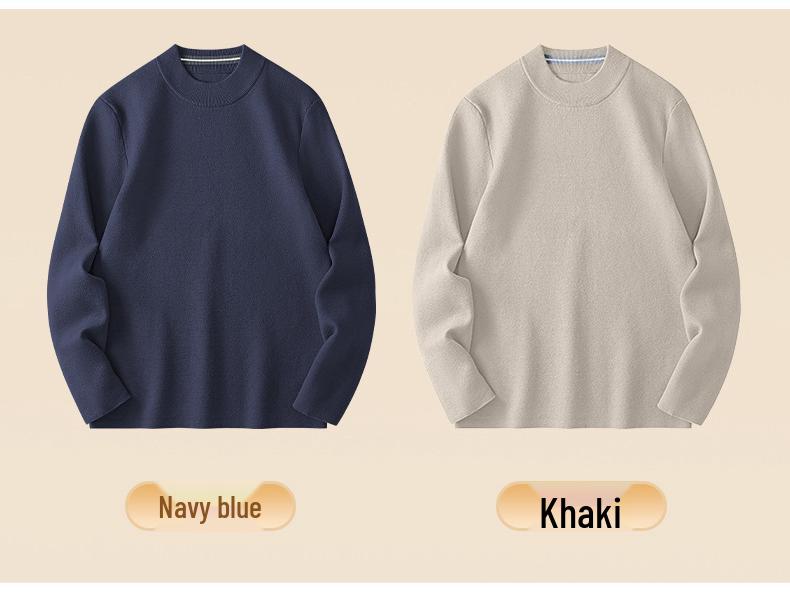 Men's 450G Seamless Half-High Collar Wool Sweater - Thickened Warm Knit Base Layer for Autumn/Winter
