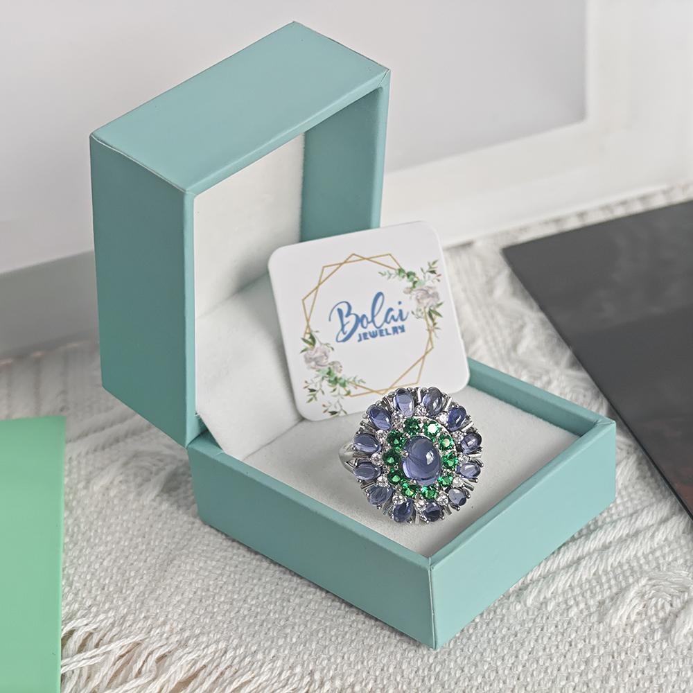 Light Luxury 925 Sterling Silver Women's Ring Natural Iolite Oval Gemstones Fine Jewelry Women's Premium Anniversary Gift