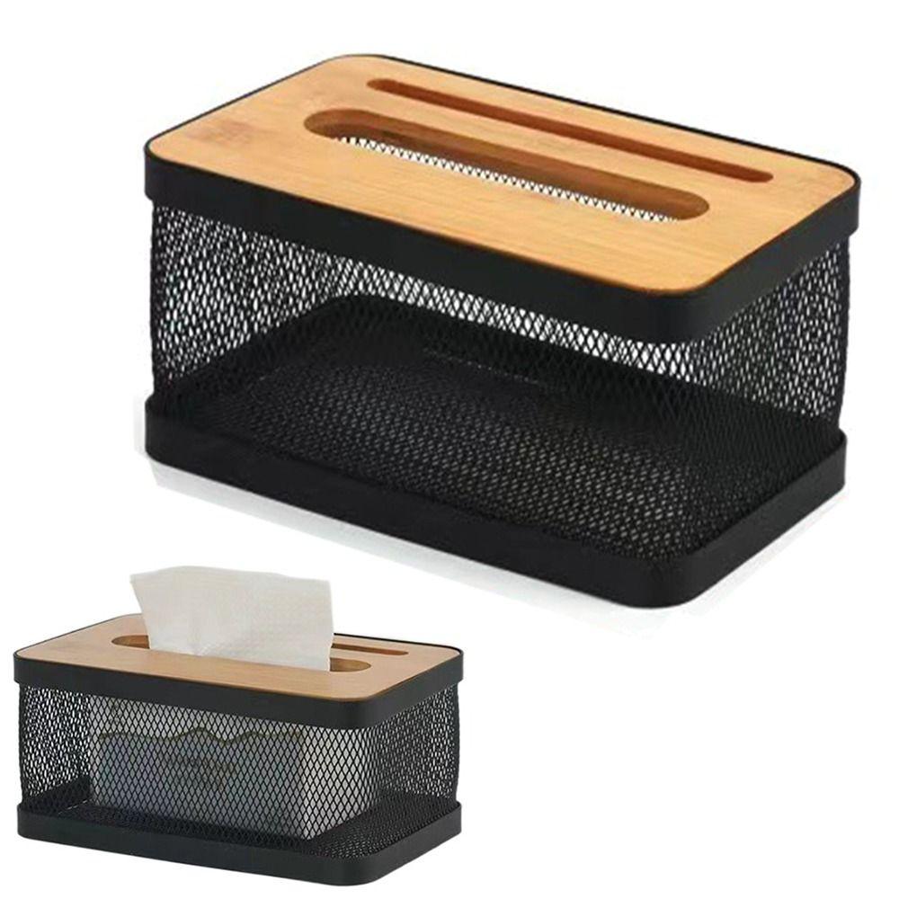 

with Bamboo Cover Multifunctional Tissue Holder Rust-proof Rectangular Napkin Container Car S