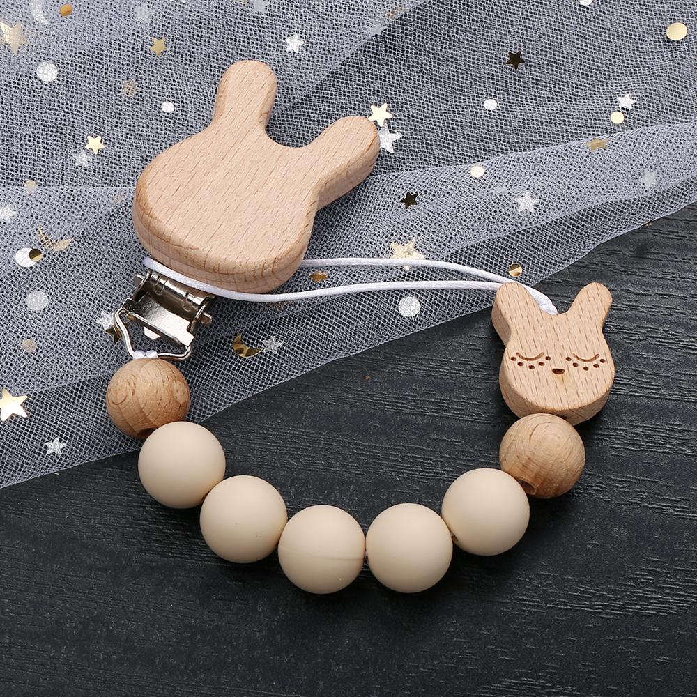 Cartoon Animal Beech Wooden Pacifier Baby Pacifier Clip Nipple Holder Dummy Holder Pacifier Clip for Baby Newborn Toys Accessory