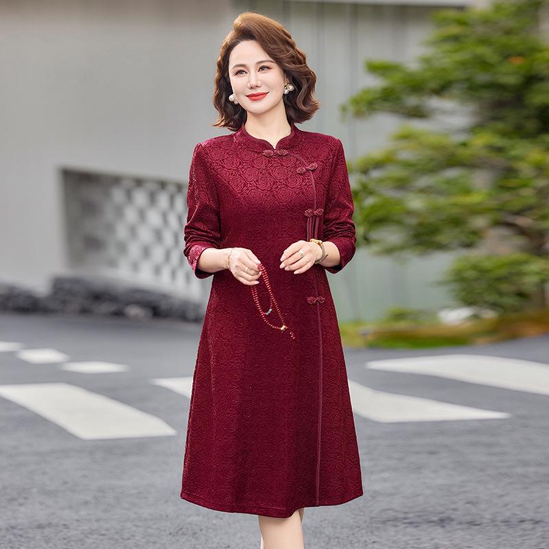 

2026 Women s Plus Size Loose-Fit Retro Long Sleeve Spring Dress for Middle-Aged Moms 3XL (125-140 lbs)