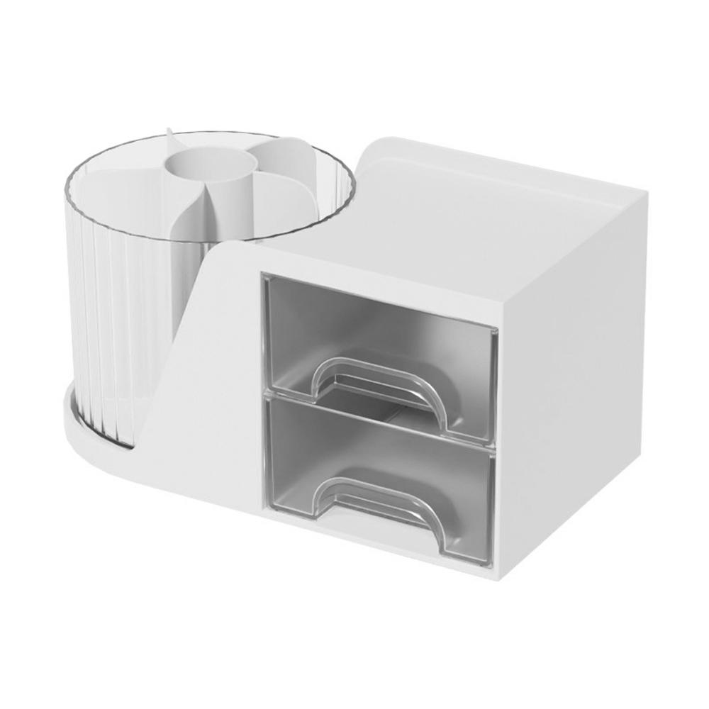 Rotating Pen Organizer with 2 Drawers Stationery Accessories Storage Box Multi-Functional Desk